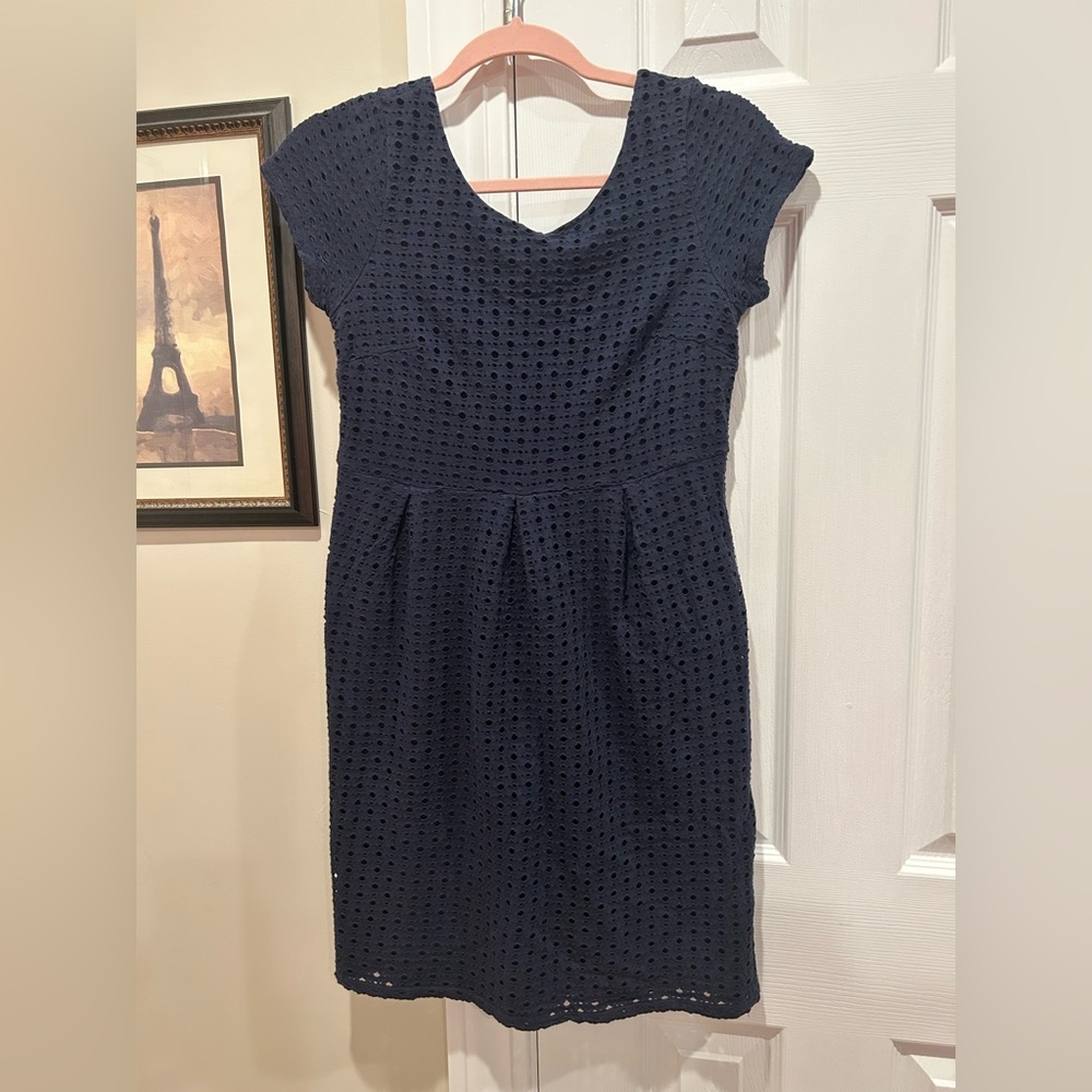 Knit Lasercut Navy Blue Maternity Dress